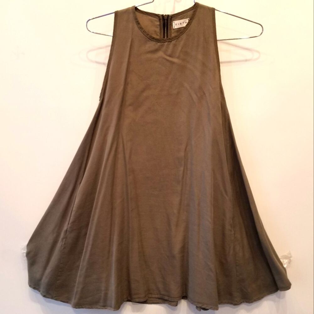 Firth Moss Green Tunic Top Sleeveless Silk Tencel‎ Zipper Back Flowy Tunic XS